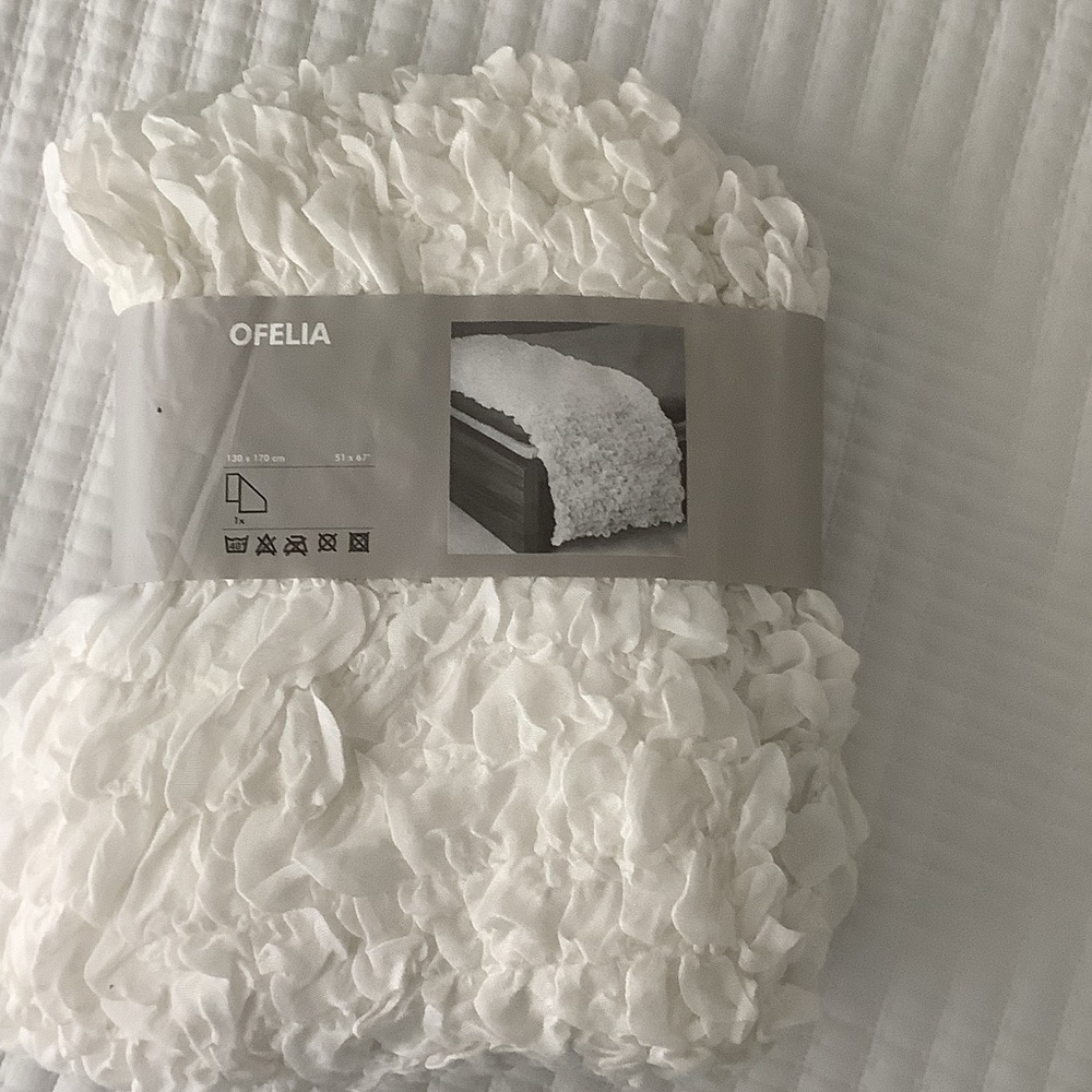 IKEA OFELIA White Crinkle Texture Throw Blanket NWT